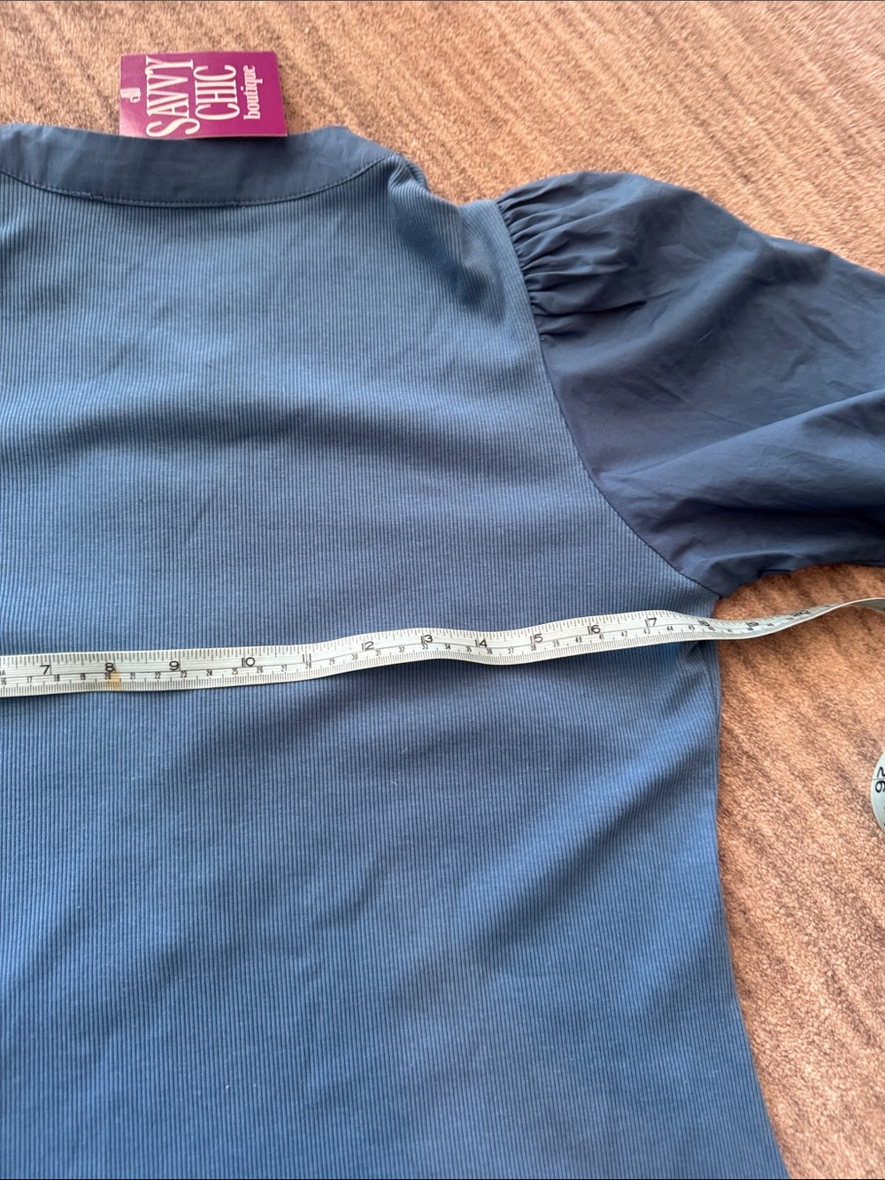 Slate Blue Puff-Sleeve Henley Top - Picture 4 of 6